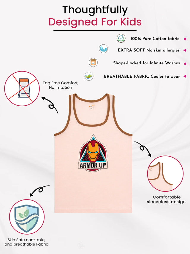Boys 100% Cotton Round Neck Sleeveless Vest with Regular Fit for Everyday Innerwear Comfort - Pack of 4
