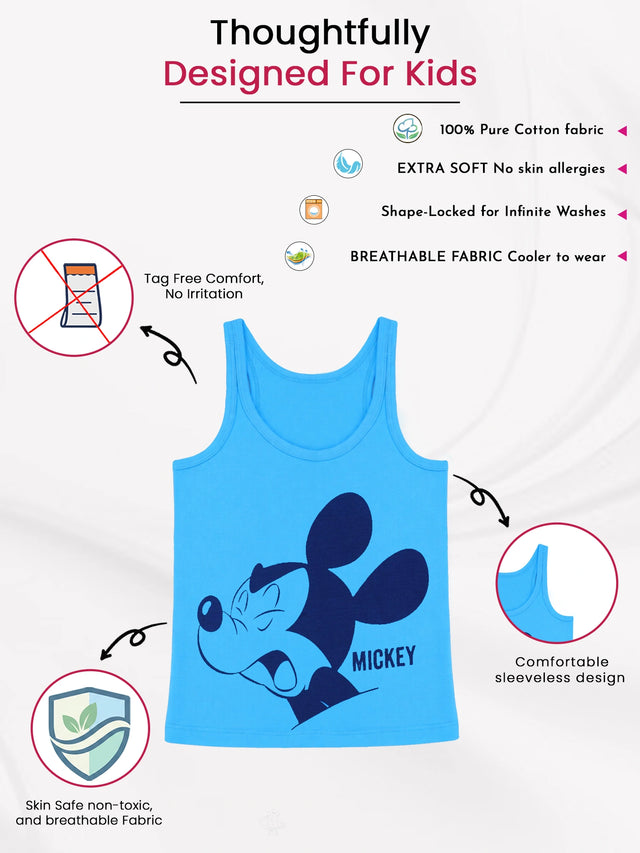 Boys Mickey & Friends Vest Round Neck Sleeveless Pack of 3 - Bodycare