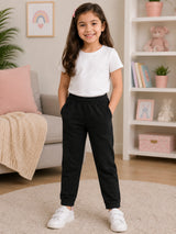 Girls 100% Cotton Solid Track Pant with Side Pockets and Regular Fit Jogger Styling for Comfortable Kids Activewear