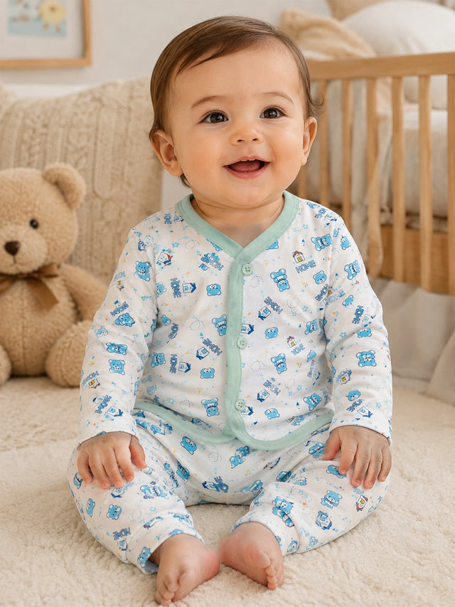 Unisex Baby Cotton Printed Top and Pyjama Set with Soft Comfort, Coordinated Nightwear Style and Everyday Ease
