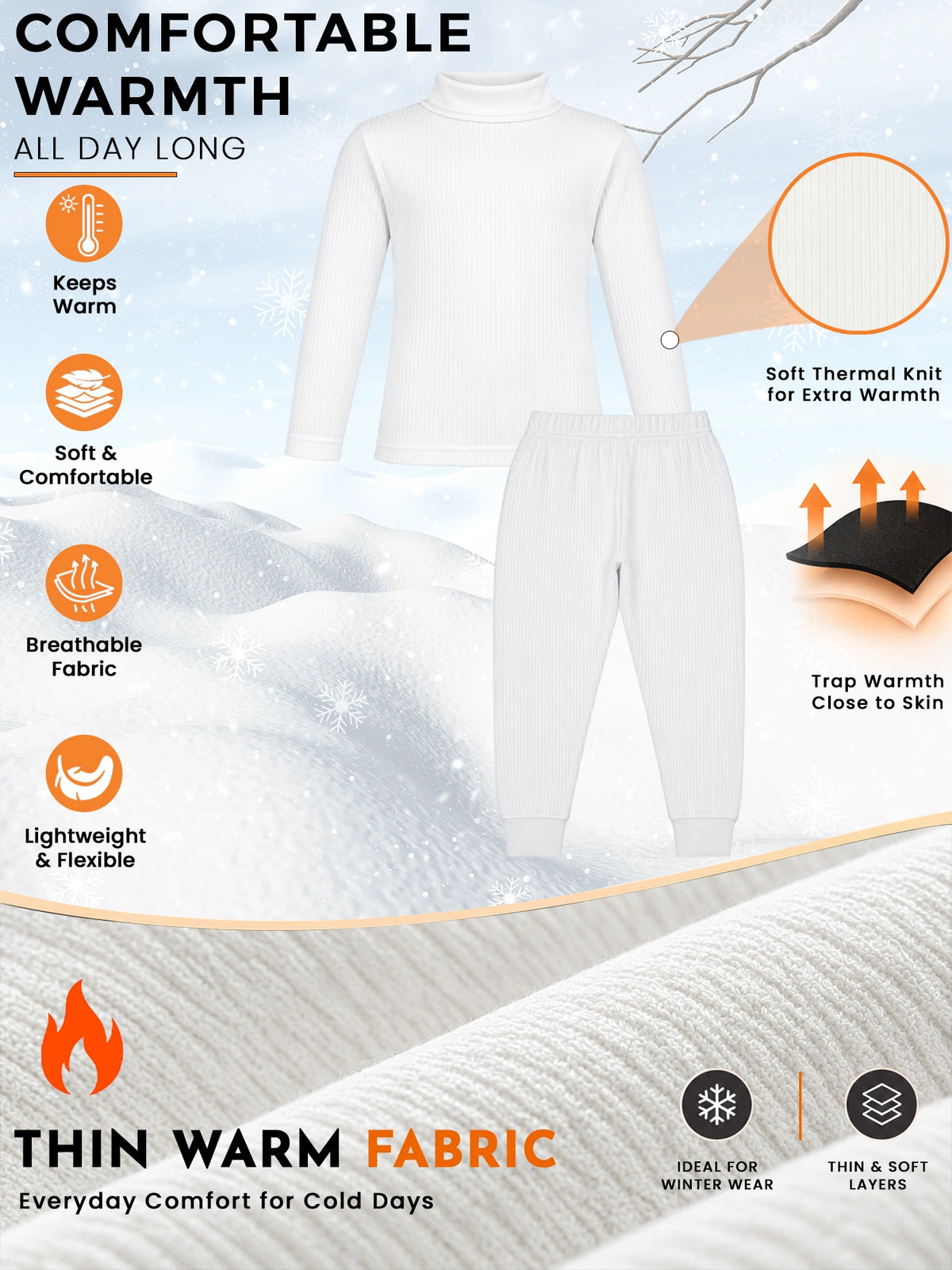 Unisex High Neck Full Sleeves Thermal Set for Winter Wear, Warm Base Layer Comfort and Cold Weather Use