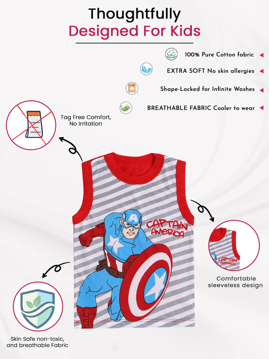 Boys Spiderman 100% Cotton Vest Round Neck Regular Fit Pack of 2