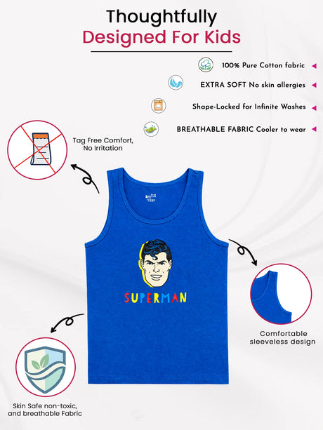 Boys Justice League 100% Cotton Vest Round Neck Regular Fit Pack of 2