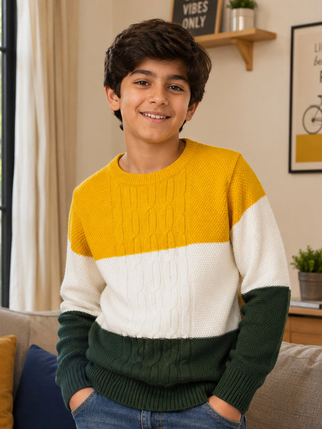 Boys Polyester Blend Round Neck Full Sleeves Sweater with Comfortable Winter Wear Styling and Casual Use