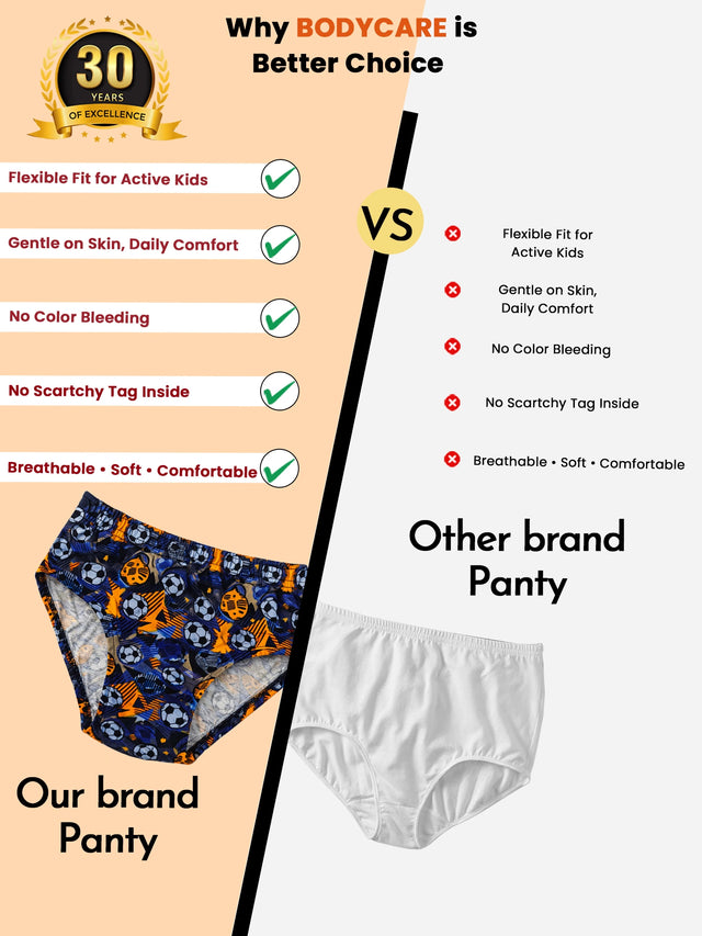 Boys 100% Cotton Innerwear Brief Inner Elastic for Everyday Innerwear Comfort, Secure Fit and Regular Use - Pack of 3