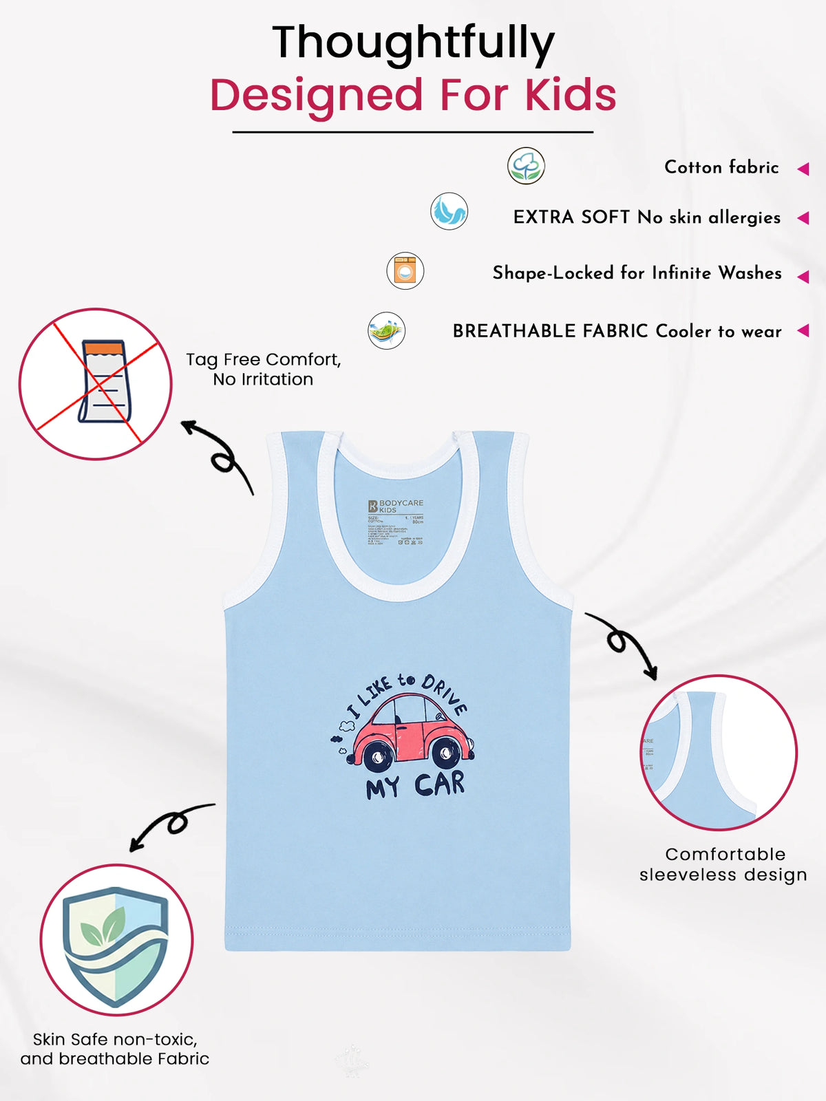 Baby Boys Sleeveless Round Neck Vest Innerwear for Smooth Comfort, Easy Dressing and Everyday Essentials - Pack of 3