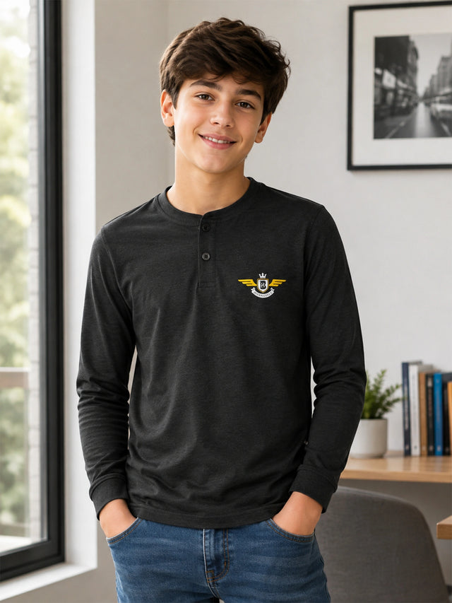 Boys Cotton Solid T-Shirt with Round Neck Full Sleeves for Casual Wear, Layering and Regular Wardrobe Use