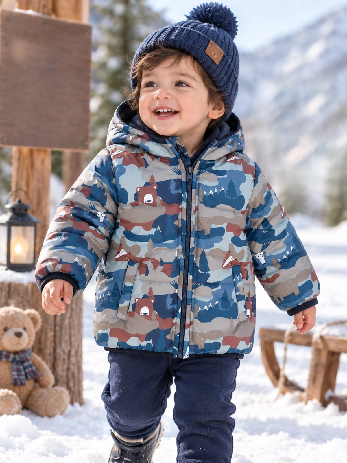 Baby Boys Polyester Quilted Hooded Winter Jacket with Full Sleeves and Comfortable Outerwear Styling