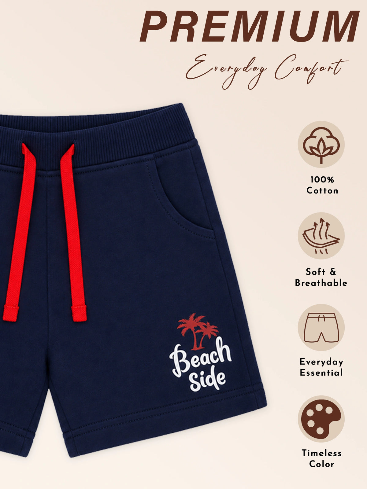 Boys Solid Shorts with Easy Pull-On Comfort for Casual Wear, Lounge Wear and Everyday Movement - Pack of 2