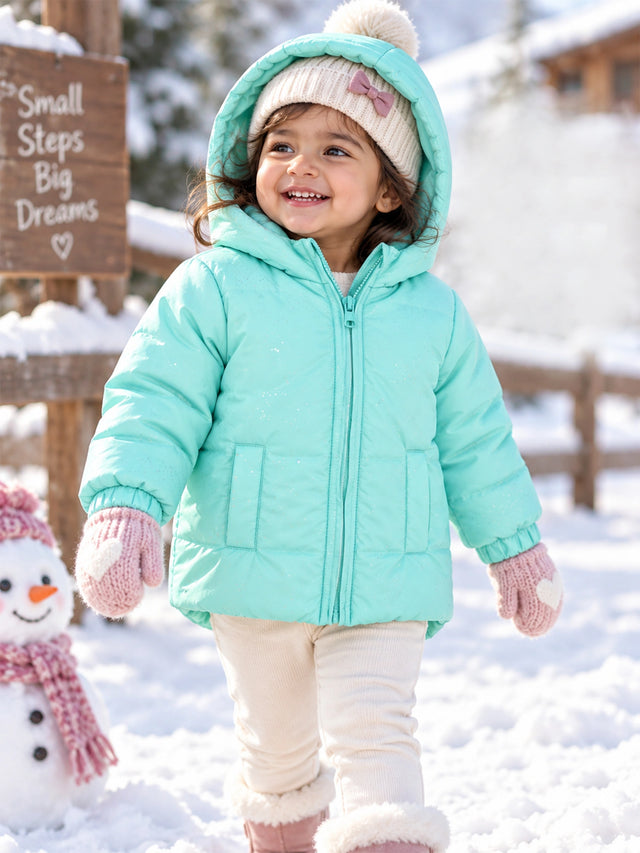 Baby Girls Polyester Quilted Hooded Winter Jacket with Full Sleeves and Comfortable Outerwear Styling