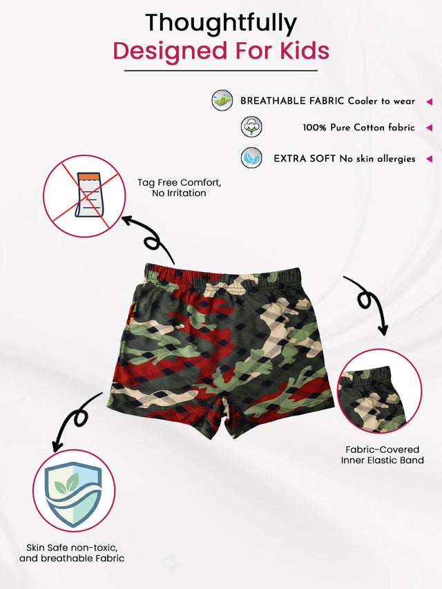 Boys 100% Cotton Trunk with Inner Elastic for Everyday Innerwear Comfort and Regular Use - Pack of 3