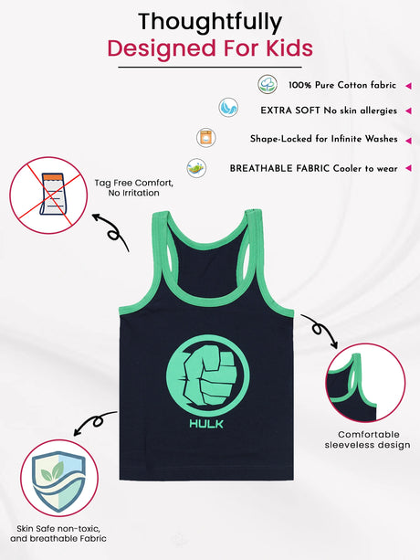 Boys Avengers Vest Round Neck Sleeveless Pack of 4 - Bodycare