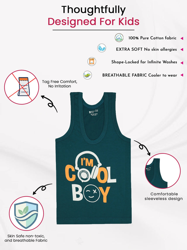 Boys 100% Cotton Round Neck Sleeveless Vest with Soft Innerwear Comfort and Everyday Essentials - Pack of 4