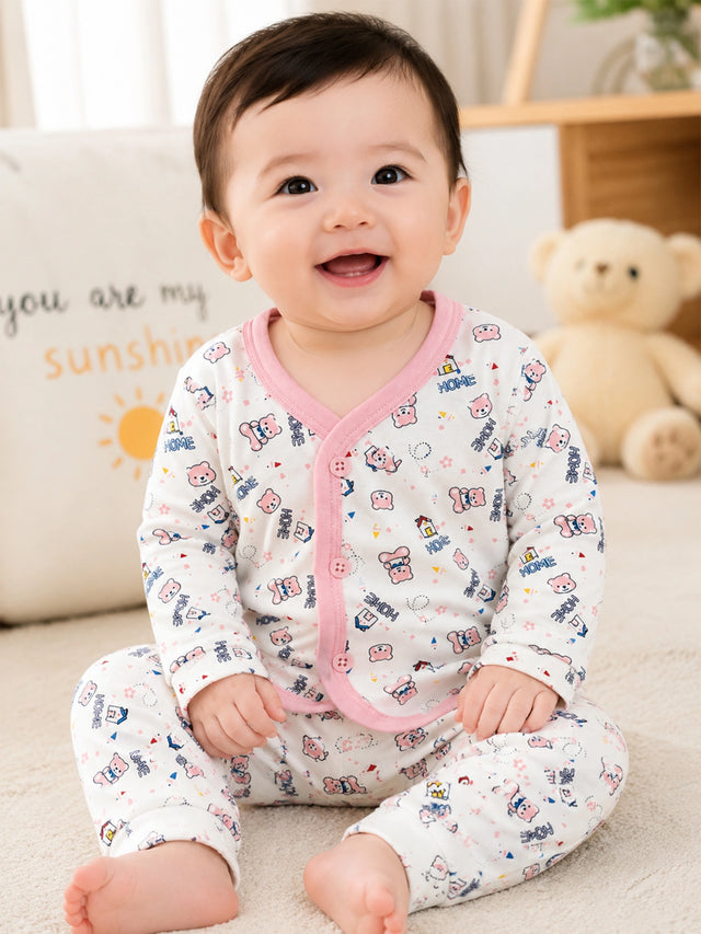 Unisex Baby Cotton Printed Top and Pyjama Set with Soft Comfort, Coordinated Nightwear Style and Everyday Ease