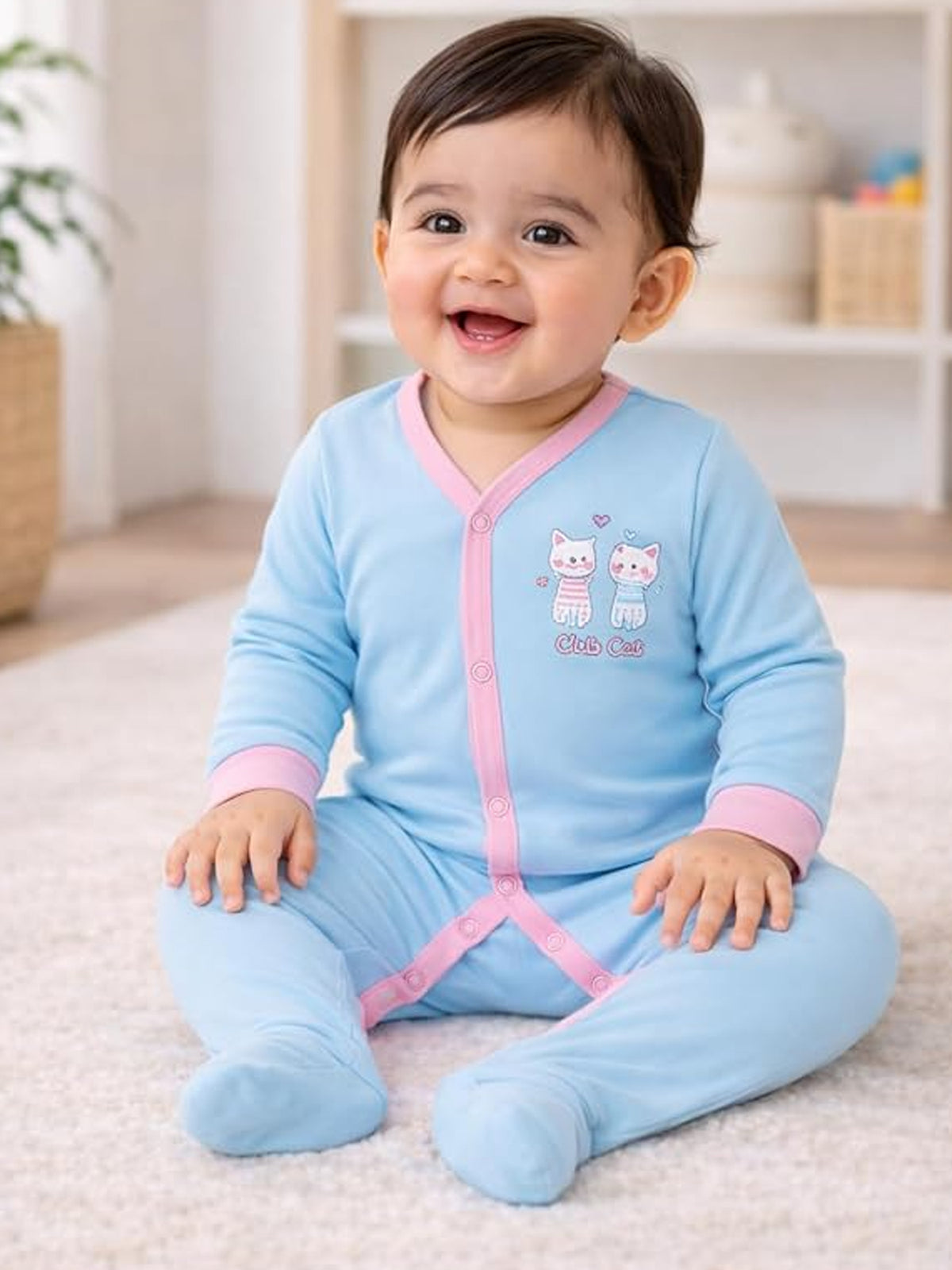 Unisex Baby Full Sleeve Front Open Romper in 100% Cotton for Sleepsuit Comfort, Easy Changing and Everyday Babywear