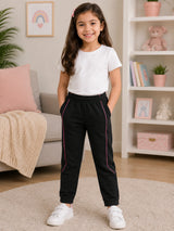 Girls 100% Cotton Solid Track Pant with Side Pockets and Regular Fit Jogger Styling for Comfortable Kids Activewear