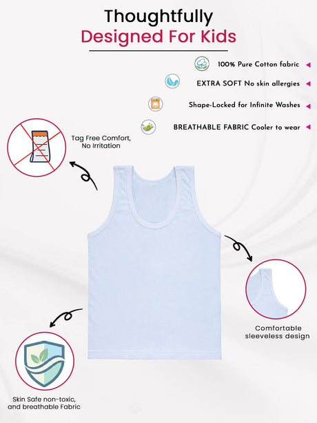Boys Vest Round Neck Sleeveless Pack of 3