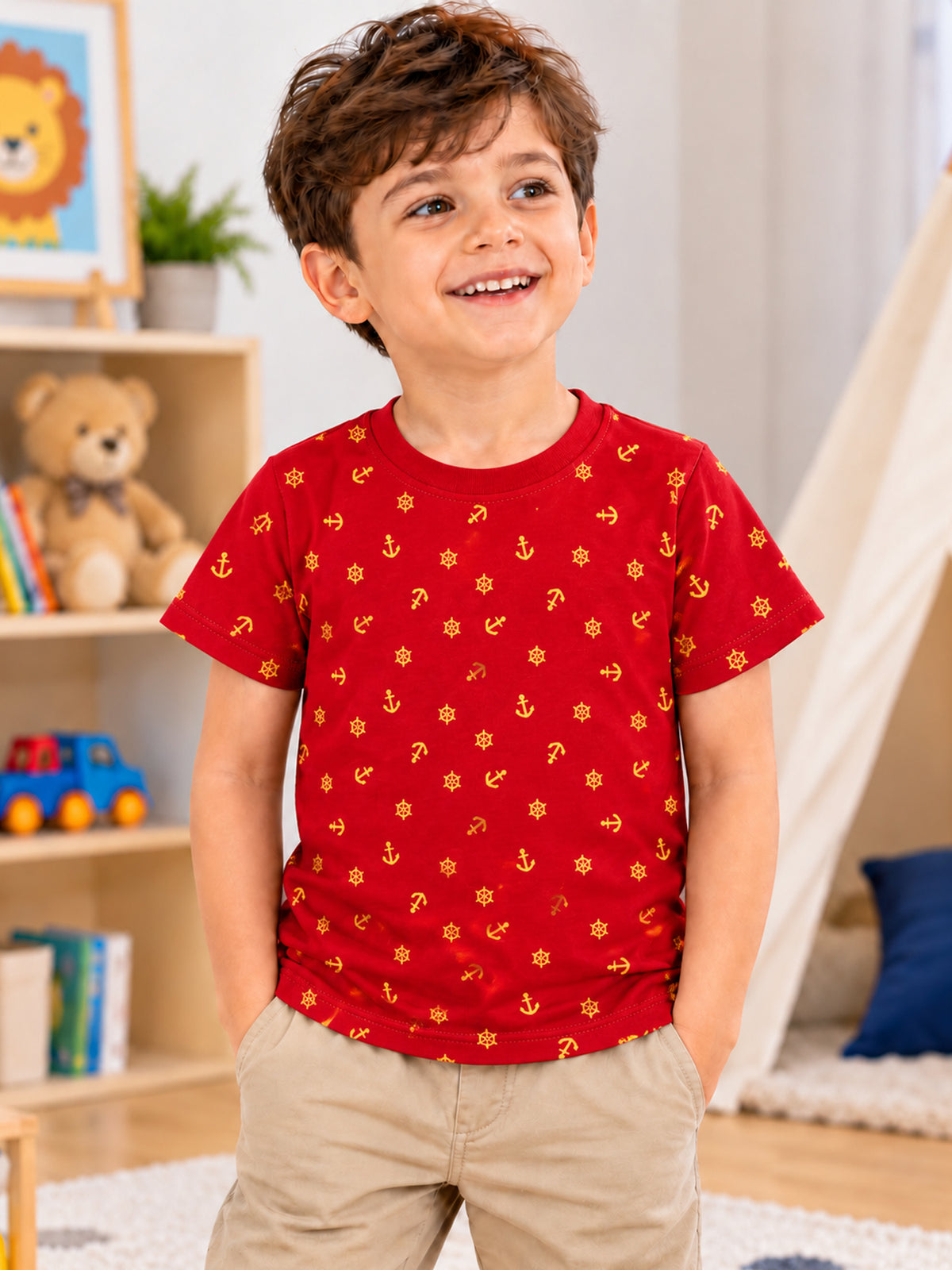 Baby Boys 100% Cotton Round Neck Half Sleeve Printed T-Shirt with Breathable Fabric and Regular Fit - Pack of 1