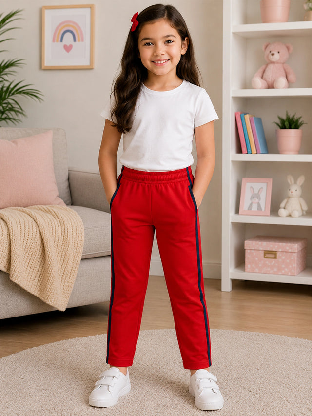 Girls 100% Cotton Solid Track Pant with Side Pockets and Regular Fit Jogger Styling for Comfortable Kids Activewear