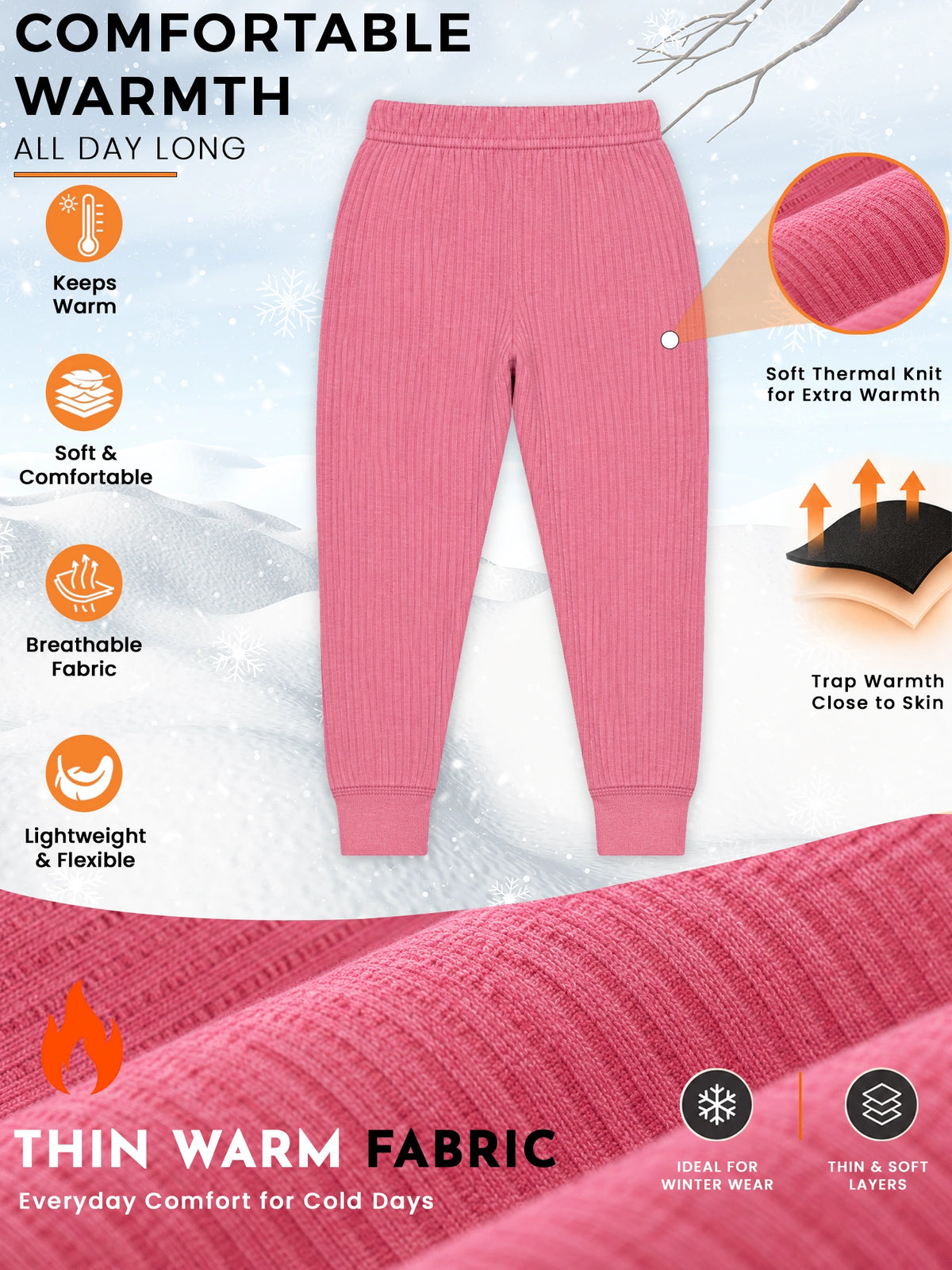 Unisex Antibacterial Thermal Bottom for Winter Innerwear Comfort, Warm Base Wear and Regular Cold-Weather Use - Pack of 2