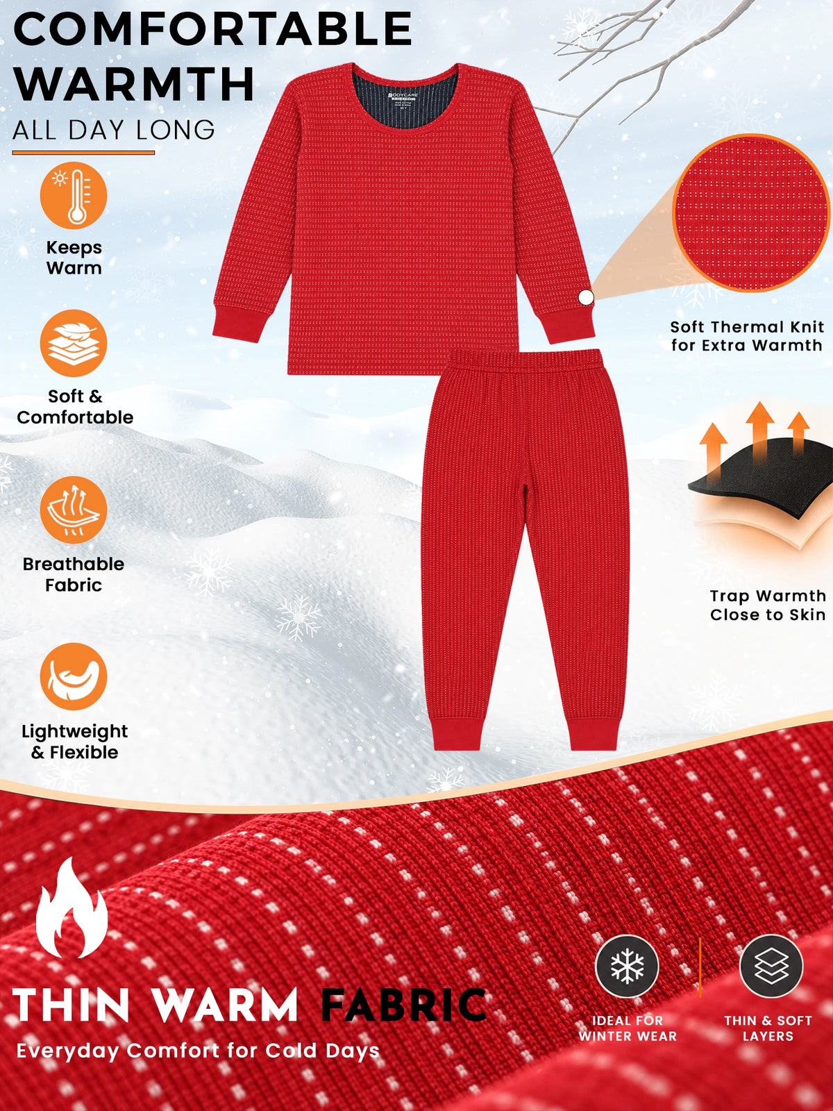 Unisex Antibacterial Thermal Top with Round Neck and Full Sleeves for Winter Layering and Cold-Weather Comfort - Pack of 1