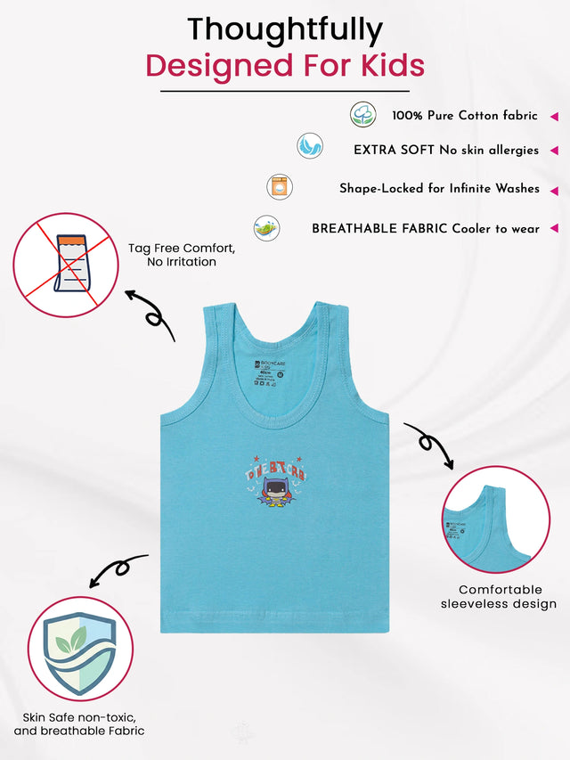 Unisex Baby 100% Cotton Sleeveless Vest with Round Neck, Cute Prints and Breathable Innerwear Comfort - Pack of 3
