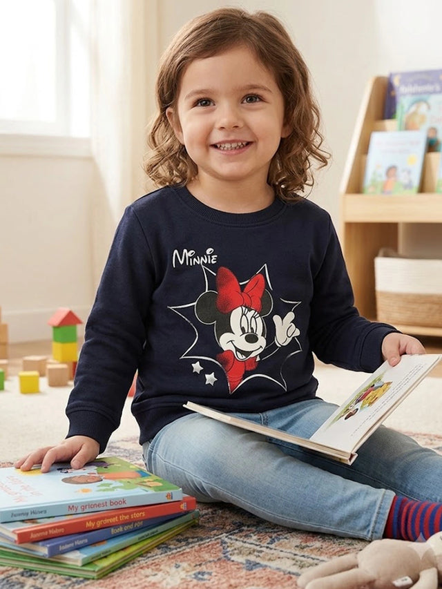 Baby Girls Minnie & Friends Printed Round Neck Full Sleeve Sweatshirt for Casual Styling and Everyday Comfort
