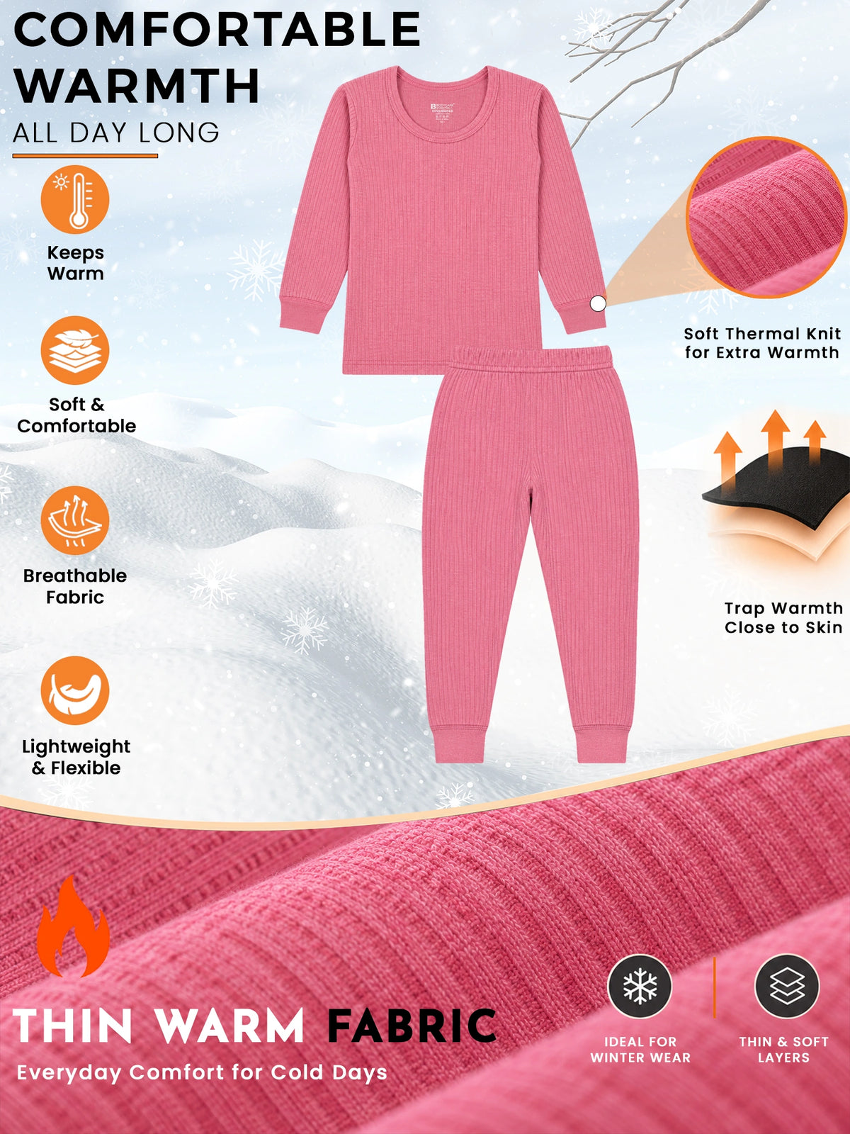 Unisex Antibacterial Thermal Top with Round Neck and Full Sleeves for Winter Layering and Cold-Weather Comfort - Pack of 1