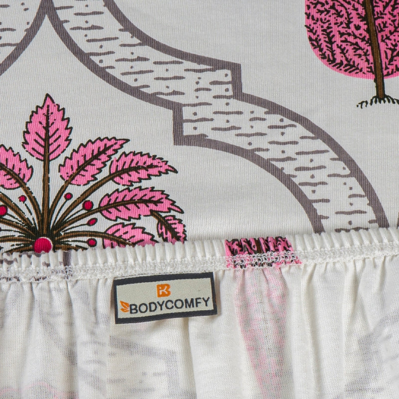 King Size Hosiery Fitted Bedsheet Botanical Print - Bodycare