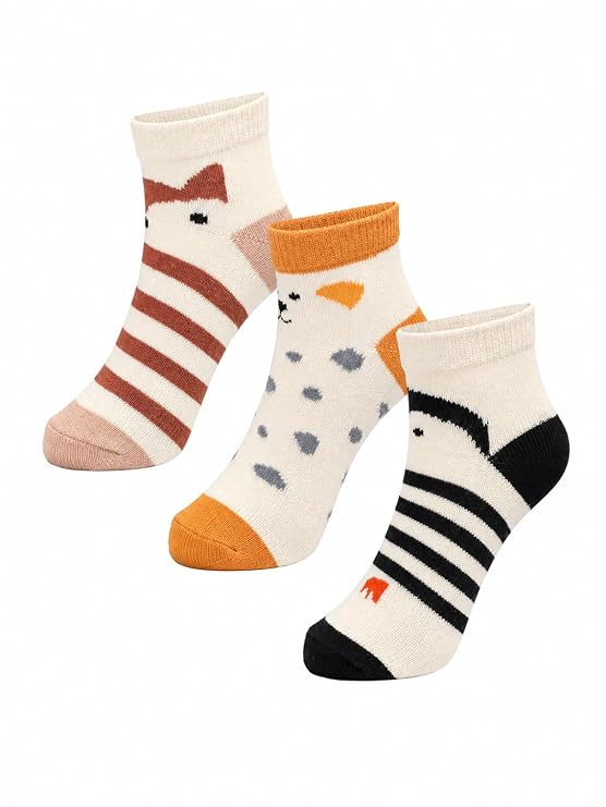 Anti Skid Ankle Length Socks for Infants Pack of 3 Pairs | Non Terry Cotton Blend Grip Socks for Baby Boys & Girls, Soft Breathable Stretchable Daily Wear Socks
