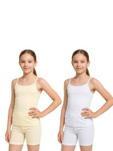 Girls' Lycra Single Jersey. Dori Neck Sleeveless Vest Pack of 2 - White & Skin - 83