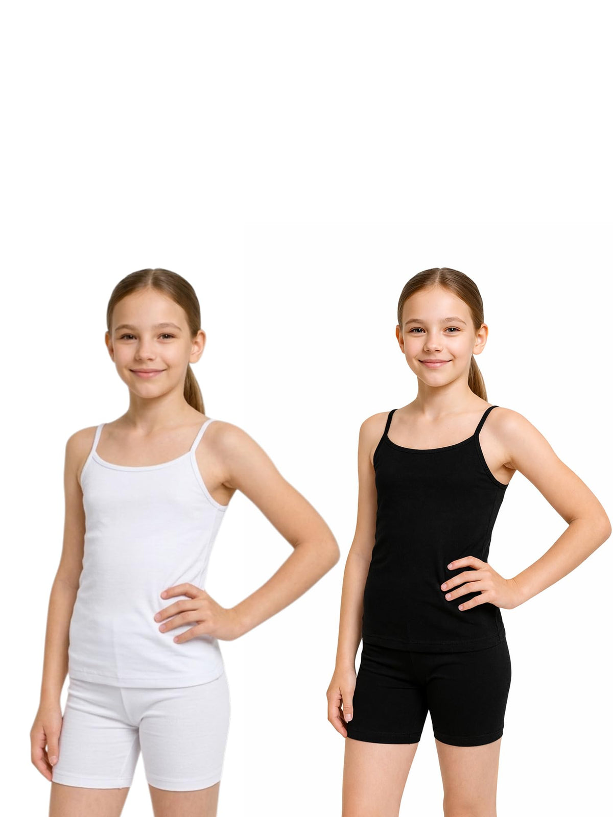 Girls' Lycra Single Jersey. Dori Neck Sleeveless Vest Pack of 2 - White & Black - 83