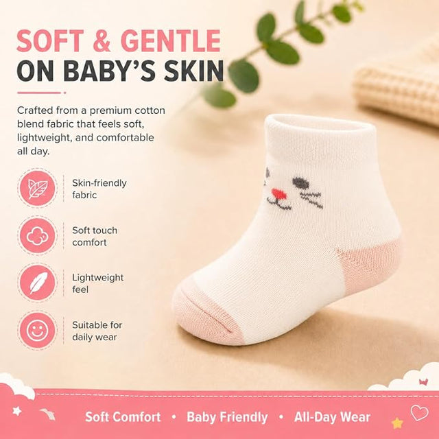 Anti Skid Ankle Length Cotton Blend Grip Socks for Infants Pack of 3 Pairs