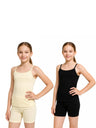 Girls' Lycra Single Jersey. Dori Neck Sleeveless Vest Pack of 2 - Black & Skin - 83