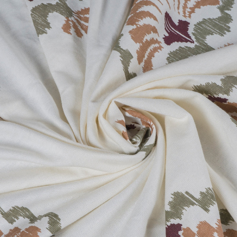 King Size Cotton Bedsheet Floral Handblock Ivory