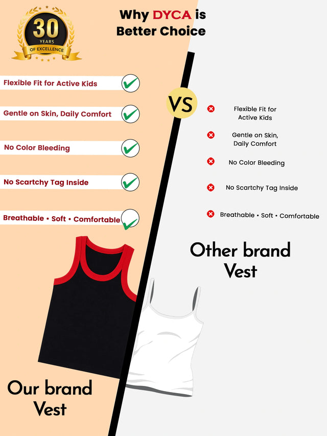 Boys Cotton Rib Round Neck Sleeveless Innerwear Vest for Everyday Comfort and Regular Use - Pack of 4