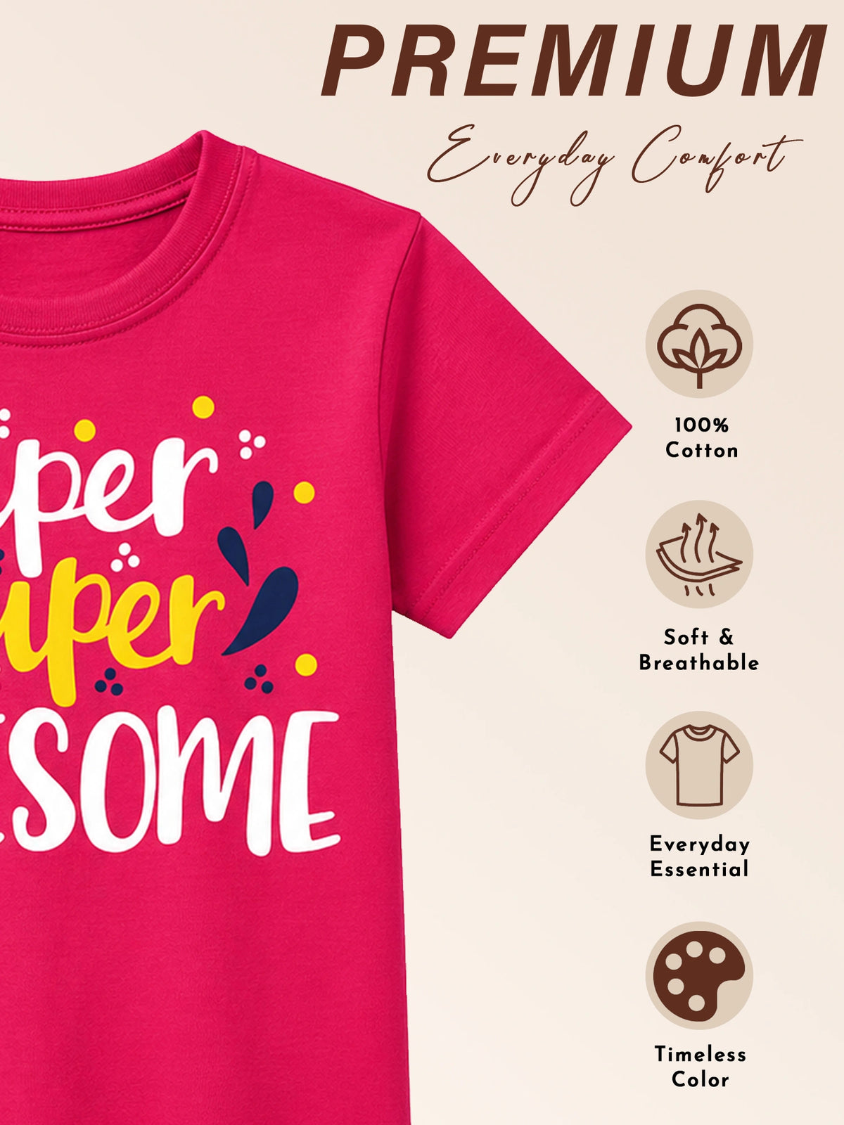 Girls 100% Cotton Typographic Printed Round Neck Half Sleeve T-Shirt for Everyday Casual Wear and Regular Wardrobe Use
