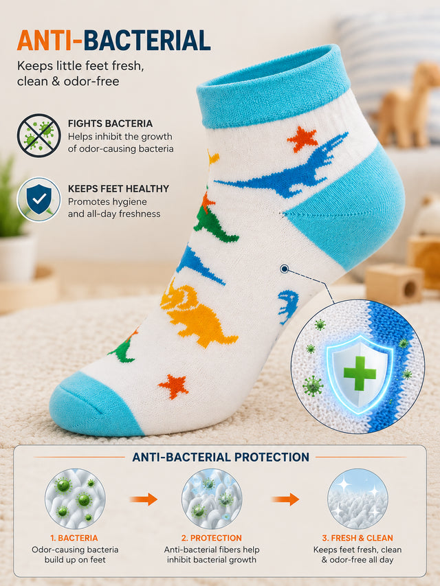 Boys Ankle Length Cotton Socks with Antibacterial Finish, Moisture Wicking Comfort and Sports Casual Use - Pack of 4