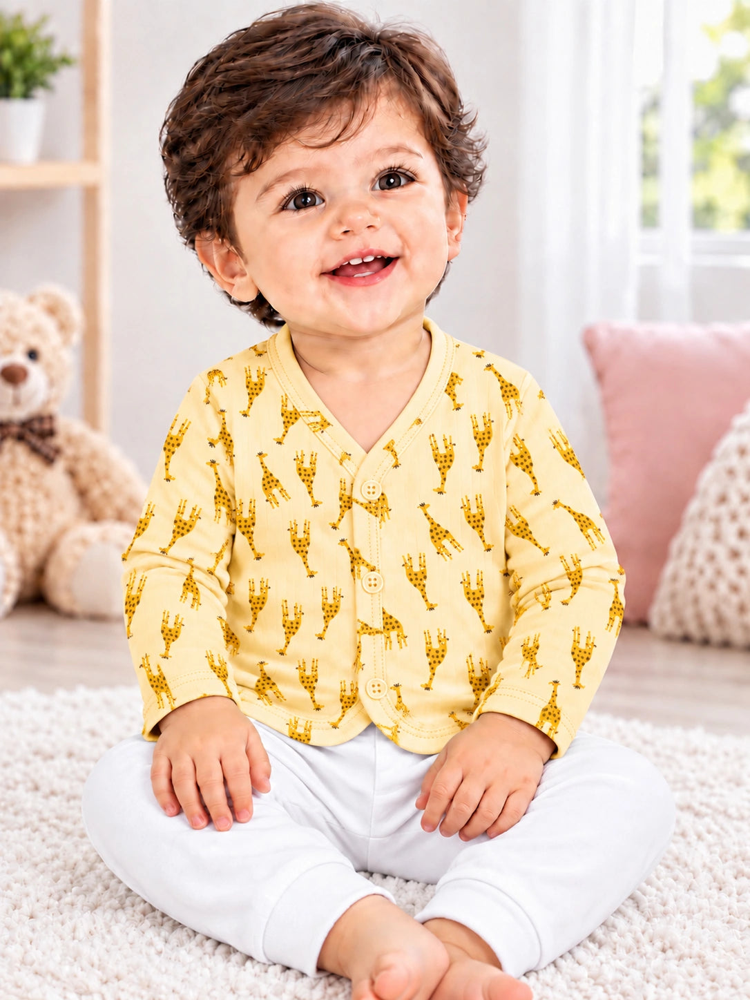 Unisex Baby Thermal Front Open Full Sleeve Top for Winter Wear, Warm Layering and Easy Dressing - Pack of 3