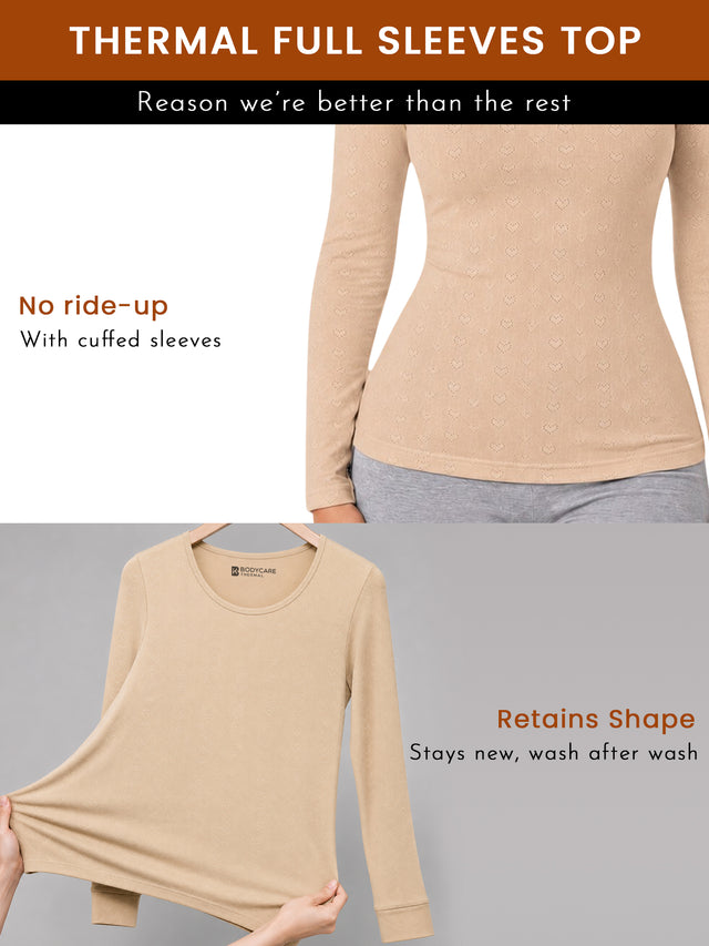 Women Round Neck Full Sleeves Thermal Top with Thin Fabric and High Warmth for Optimum Heat in Cold Weather