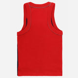 Kids red sleeveless cotton vest, back view, soft innerwear for boys or girls