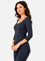 Women Thermal Top with Fur Fleece Inside and Three Quarter Sleeves, High Warmth Winter Innerwear - Pack of 1