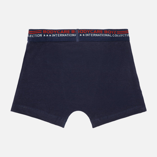 Navy blue boys' boxer brief with elastic waistband and 'Bodycare Boyz' text, kids innerwear