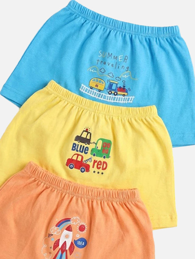 Baby 100% Cotton Trunk with Inner Elastic for Everyday Innerwear Comfort and Regular Use - Pack of 3