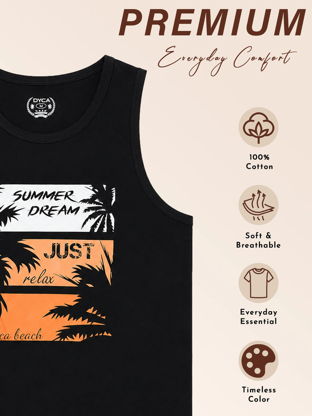 Men Cotton Printed Sleeveless T-Shirt with Round Neck, Tank Top Styling and Regular Fit for Casual Wear Comfort
