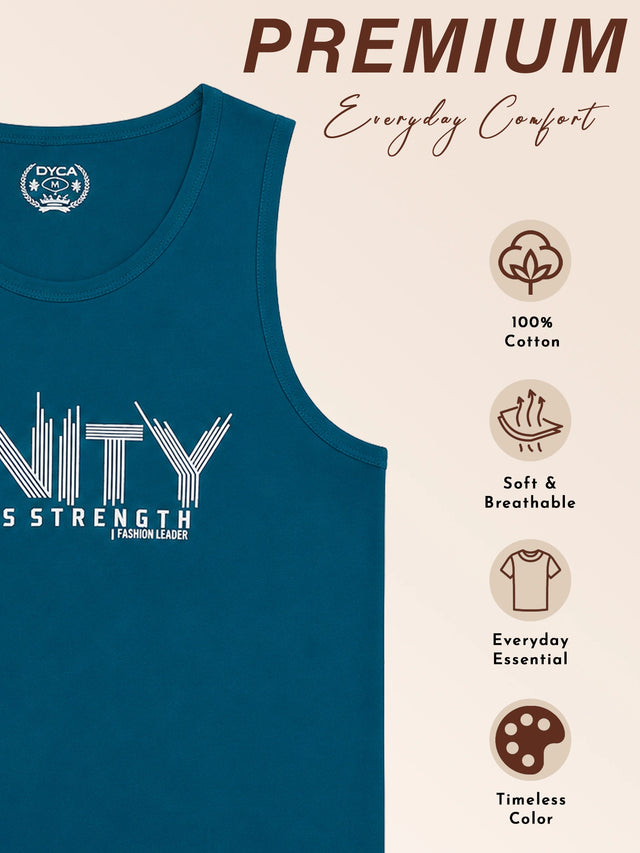Men Cotton Printed Sleeveless T-Shirt with Round Neck, Tank Top Styling and Regular Fit for Casual Wear Comfort