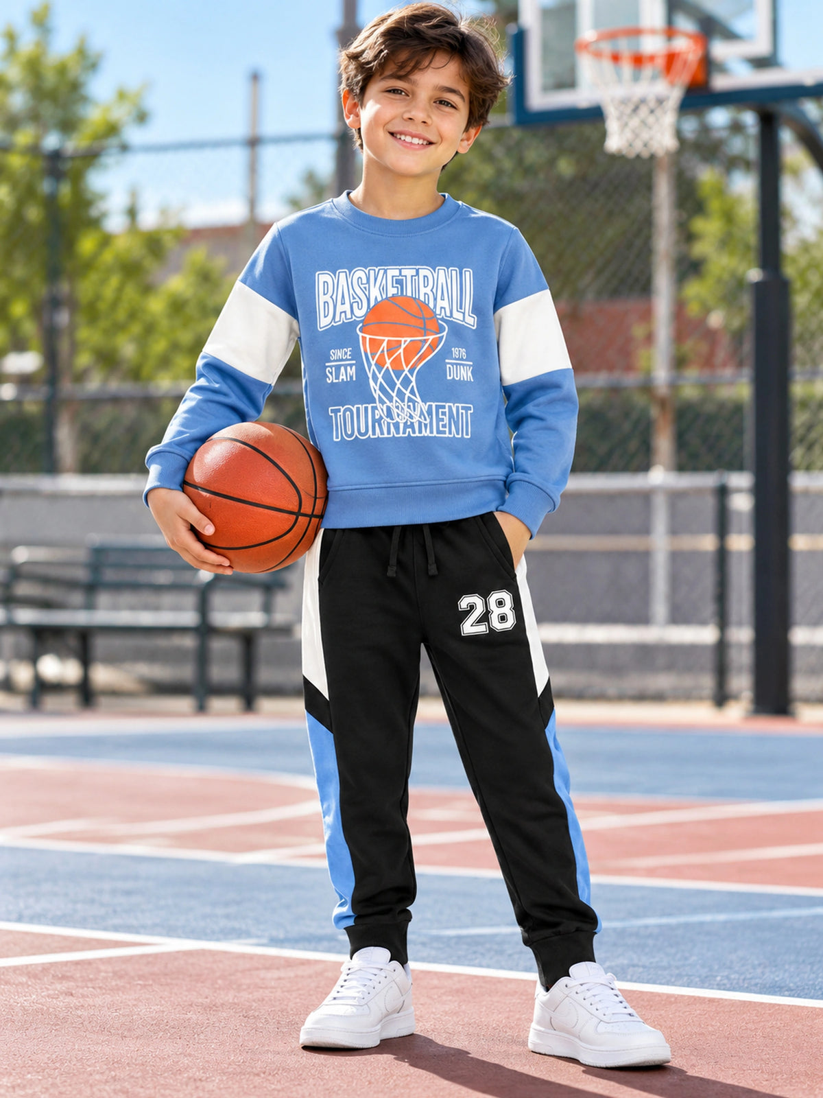 Boys French Terry Clothing Set with Printed Full Sleeve T-Shirt and Pajama for Casual Wear and Easy Movement