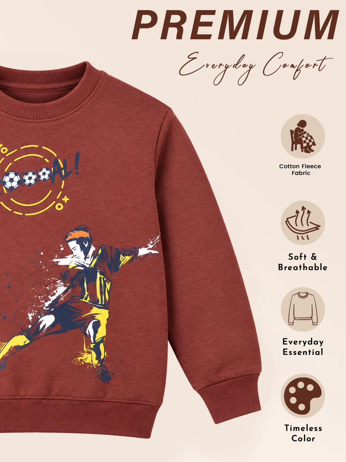 Boys Round Neck Full Sleeves Sweatshirt for Casual Wear, Lounge Comfort, Easy Movement and Regular Wardrobe Use