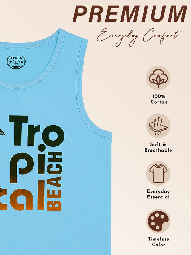 Men Cotton Printed Sleeveless T-Shirt with Round Neck, Tank Top Styling and Regular Fit for Casual Wear Comfort