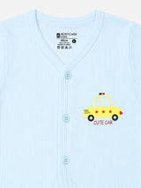 Baby Cotton Rich Front Open Half Sleeves Short Suit Solid Rib
